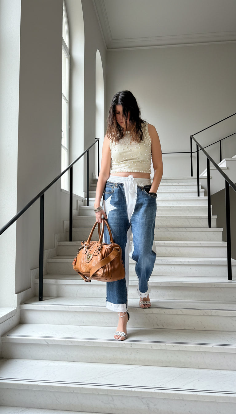 Lulu Deconstructed Flux Denim-Paneled Jogger - ClosetBlues