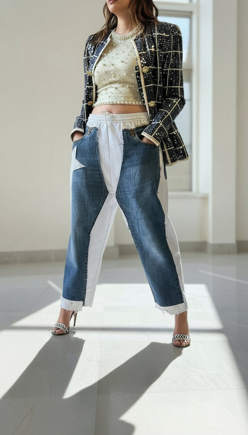 Lulu Deconstructed Flux Denim-Paneled Jogger - ClosetBlues