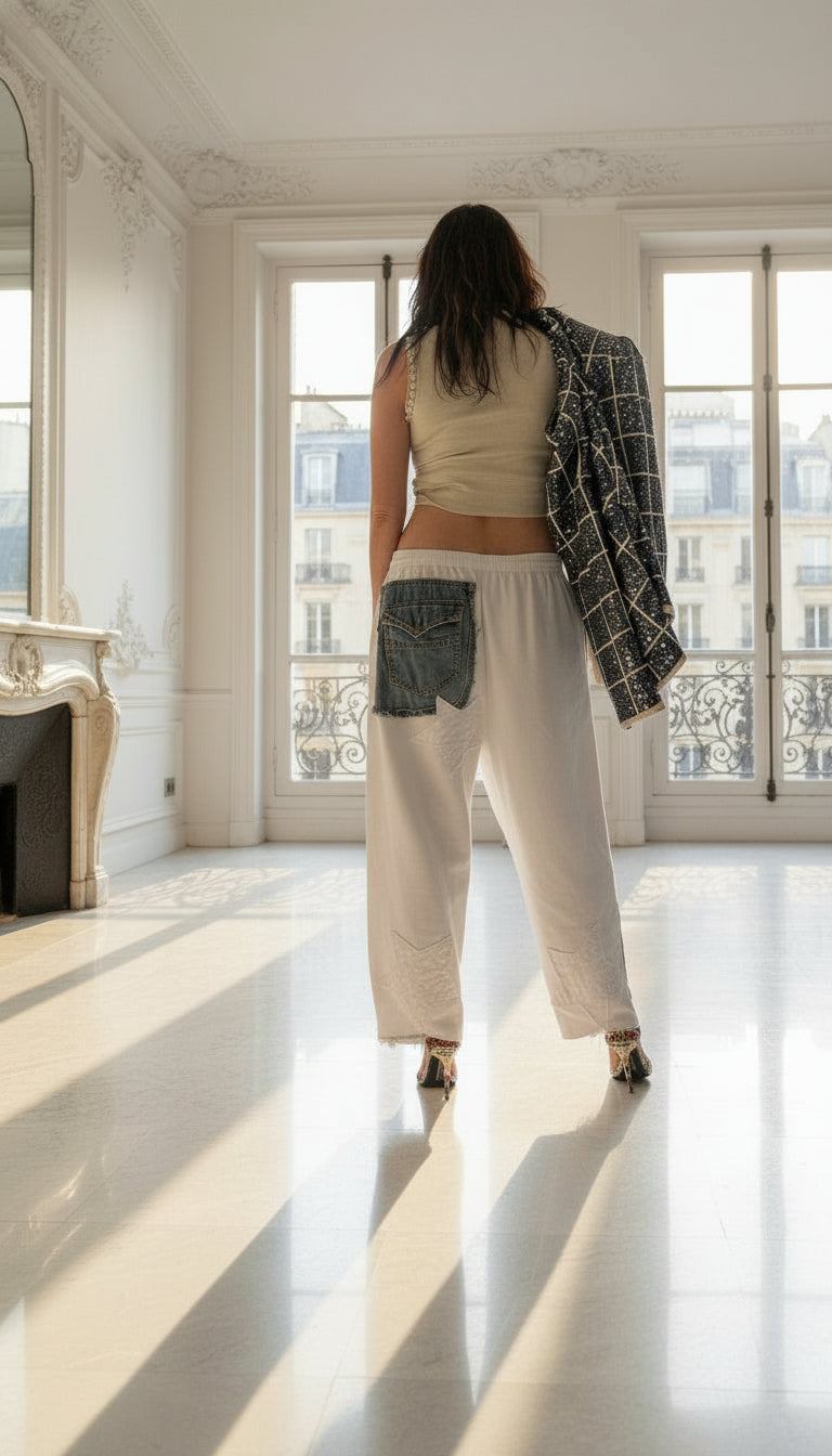 Lulu Deconstructed Flux Denim-Paneled Jogger - ClosetBlues