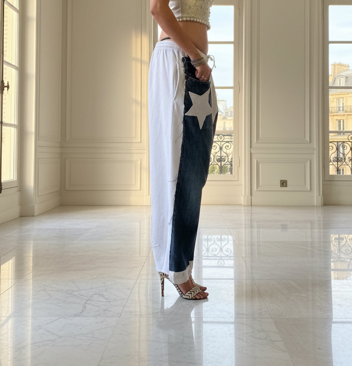 Lulu Deconstructed Flux Denim-Paneled Jogger - ClosetBlues