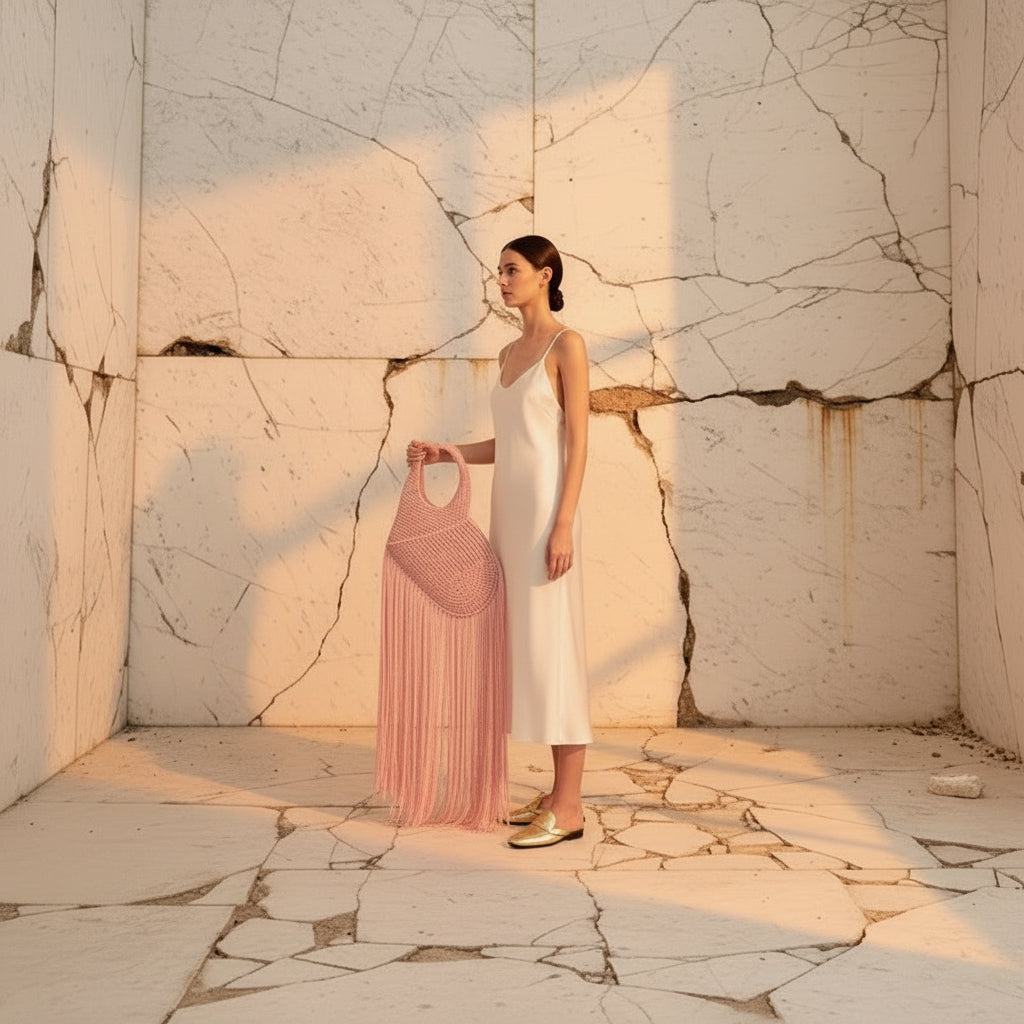 Fashion Cute Woven Pink Heart Fringe Long Tassel Bag Tote Retro Chic Purse for Women Shoulder Bag Purse for Party - ClosetBlues