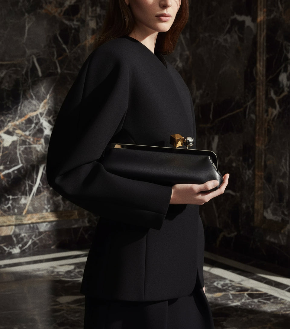 Concave Geometric Kiss lock Baguette Clutch Bag