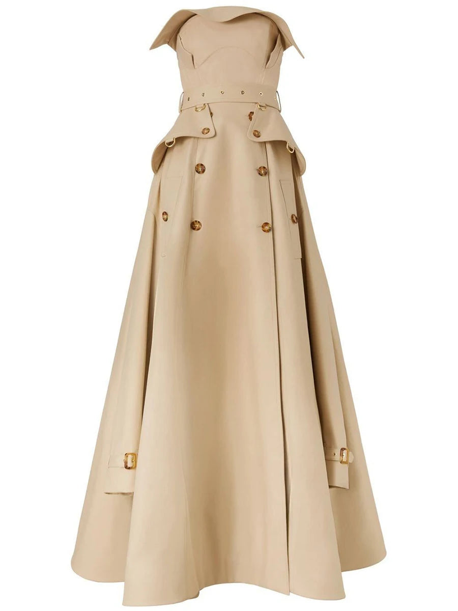 Trecia Strapless Trench Coat Gown Dress