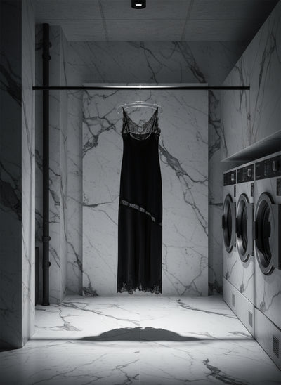 Beliane Satin Two Tone Slip Lace Maxi Dress with Slit - ClosetBlues