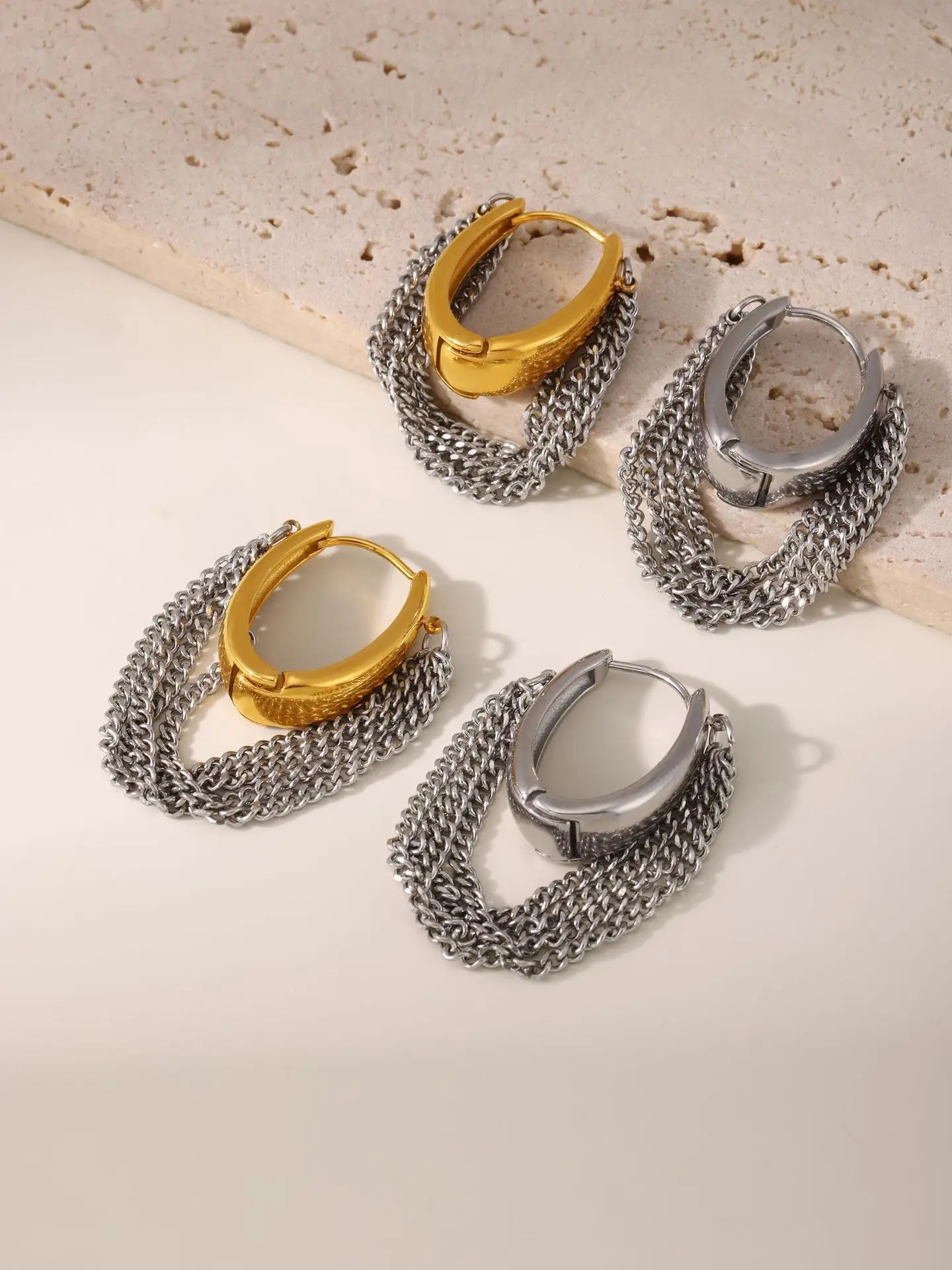 KillA Gold Silver Hoops with Attached Chains - ClosetBlues