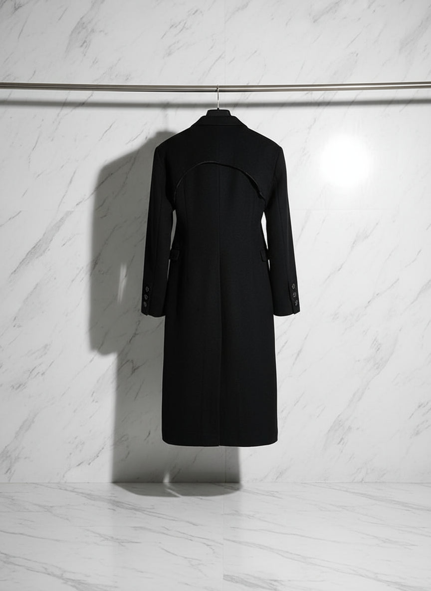 Wylia Black Cut Out Long Woolen Coat