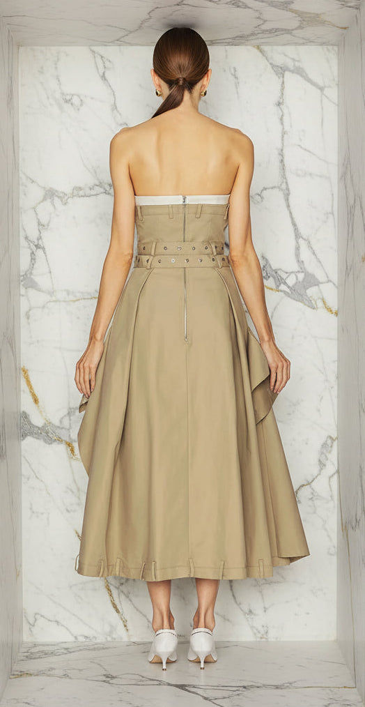Bulonesse Trench Coat Strapless Maxi Dress Double Belted