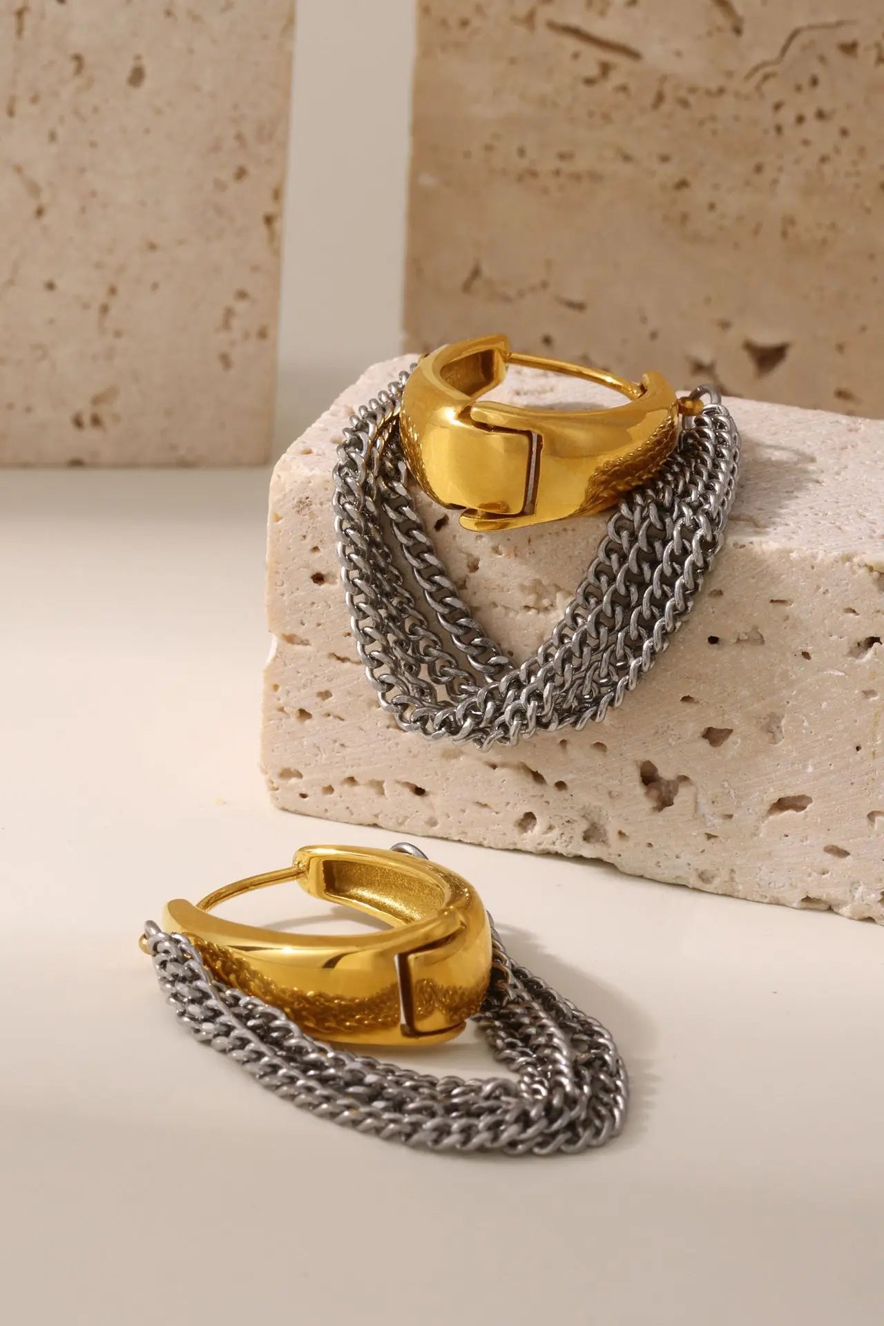 KillA Gold Silver Hoops with Attached Chains - ClosetBlues