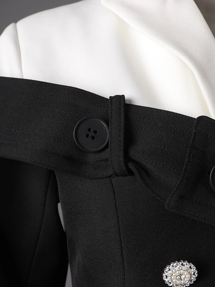 ItsCarl Black Double Breasted Two Tone Blazer Dress