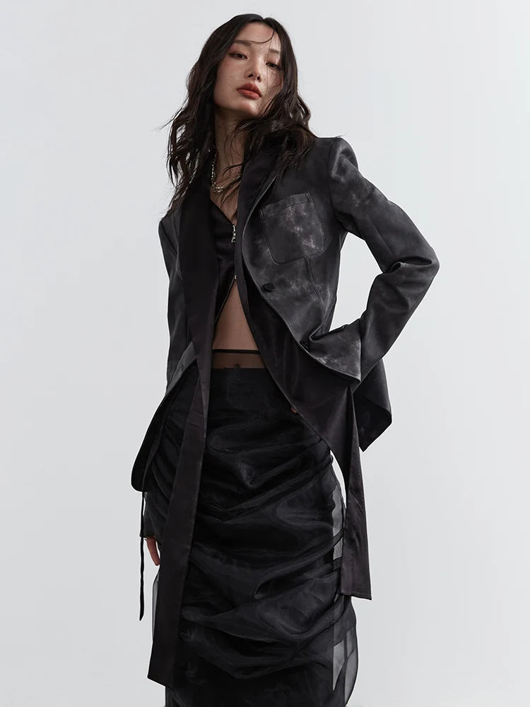 Ladiarra High Waist Black Pleated Sheer Cascade Mesh Skirt