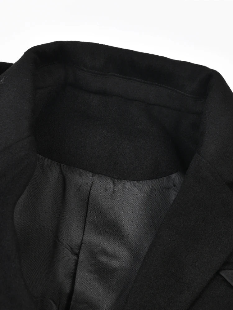 Wylia Black Cut Out Long Woolen Coat