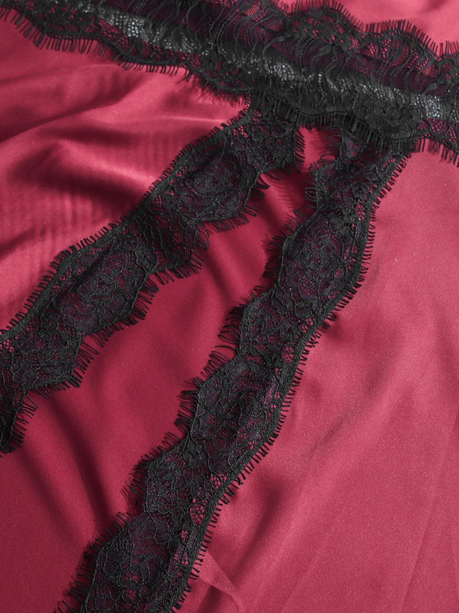 Beliane Satin Two Tone Slip Lace Maxi Dress with Slit