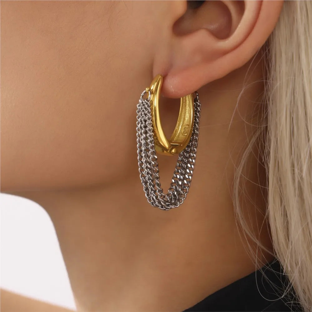 KillA Gold Silver Hoops with Attached Chains - ClosetBlues