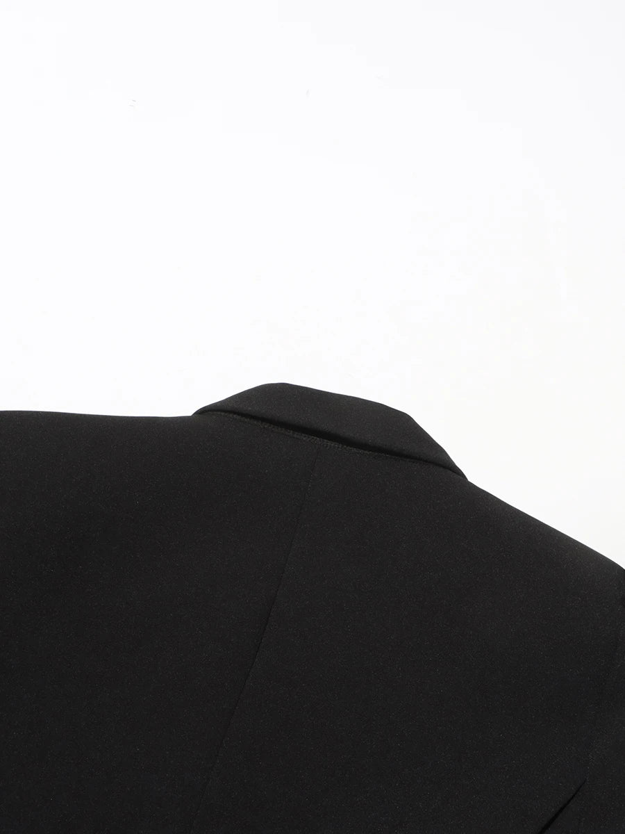 Ledesa Black Puff Sleeve Blazer with Lapel Black Beaded Floral Style