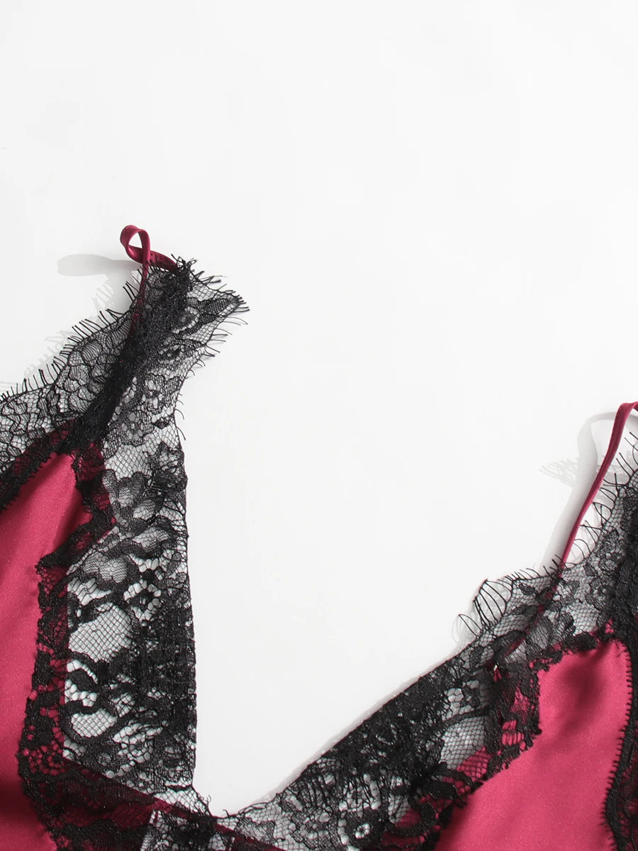 Beliane Satin Two Tone Slip Lace Maxi Dress with Slit