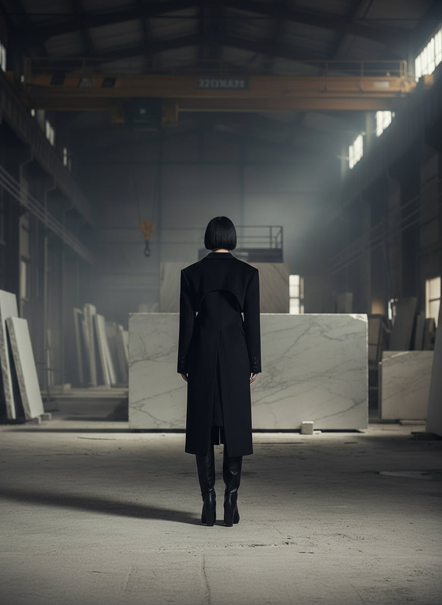 Wylia Black Cut Out Long Woolen Coat