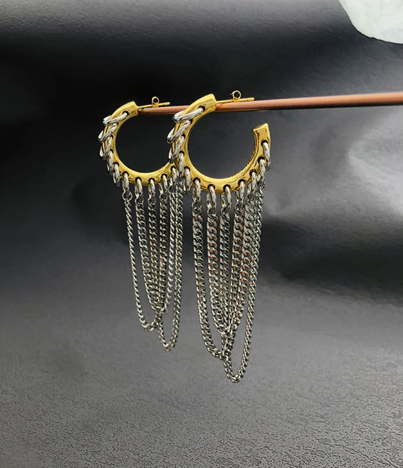 KillK Gold and Silver Chain Hoop Earrings - ClosetBlues
