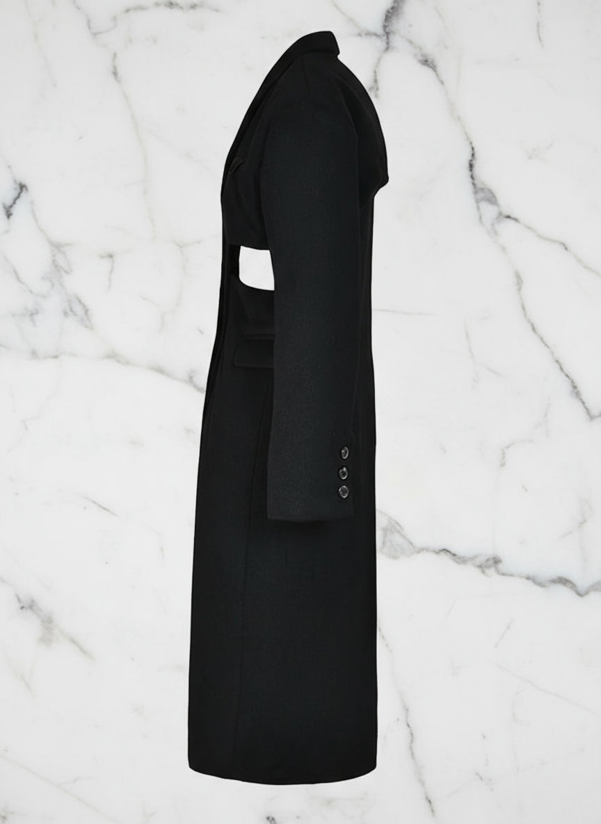 Wylia Black Cut Out Long Woolen Coat
