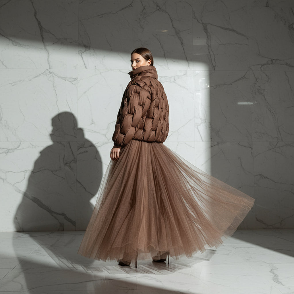 Bremea Brown Braided Puff Thick Jacket