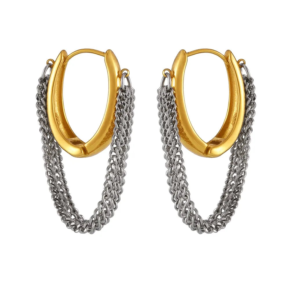 KillA Gold Silver Hoops with Attached Chains - ClosetBlues