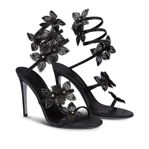 Water Diamond Flower Ankle Snake Wrap Shoes