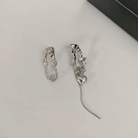 Melted Safety Pin Asymmetrical Earrings