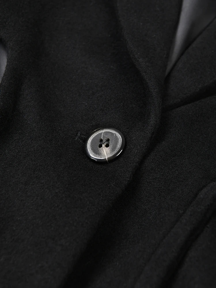 Wylia Black Cut Out Long Woolen Coat