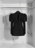 Ledesa Black Puff Sleeve Blazer with Lapel Black Beaded Floral Style - ClosetBlues