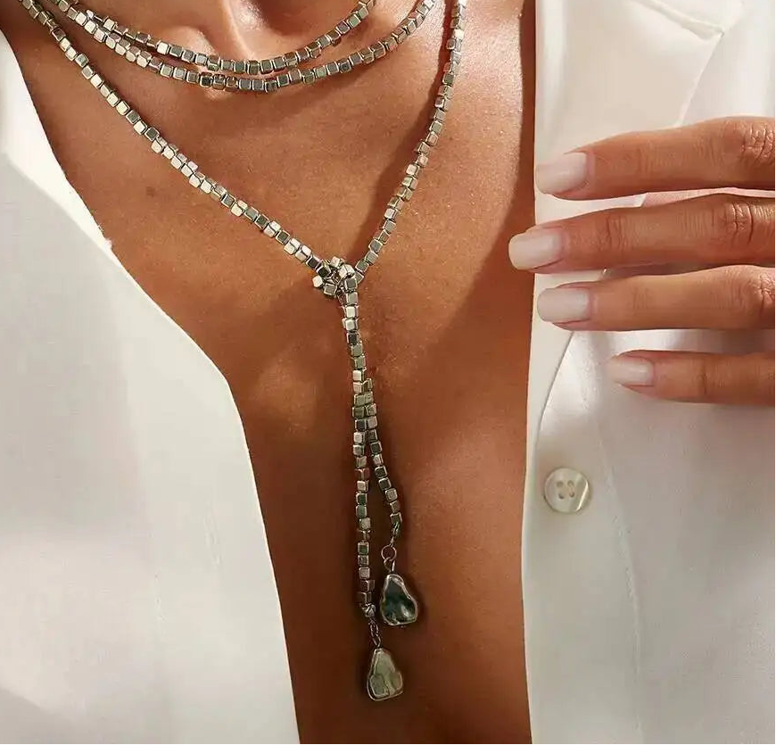 IngeSight.Z 4 Styles Boho Irregular CCB Beaded Long Necklace Women Hip Hop Creative Sexy Y-Shaped Clavicle Chain Elegent Jewelry - ClosetBlues