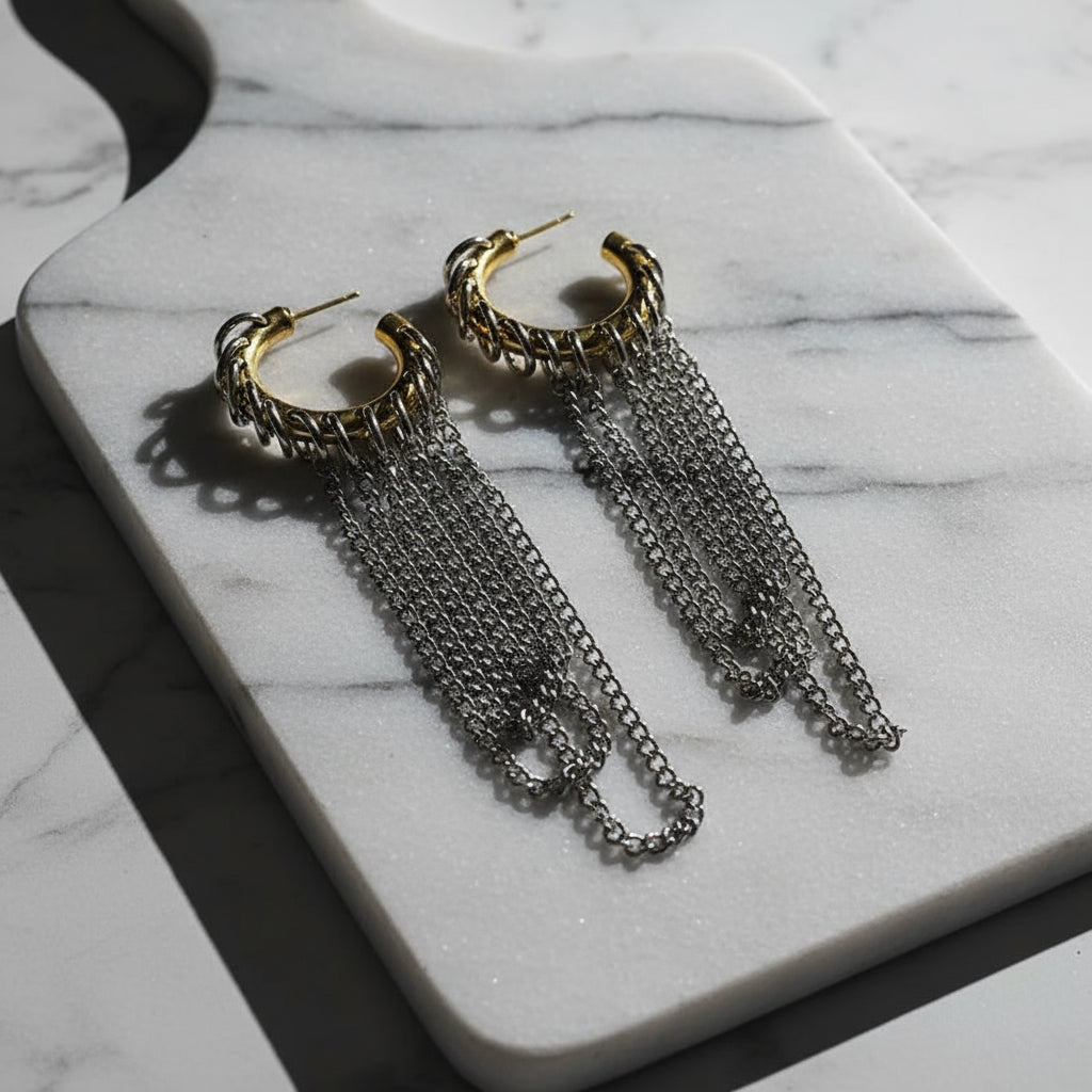 KillK Gold and Silver Chain Hoop Earrings - ClosetBlues