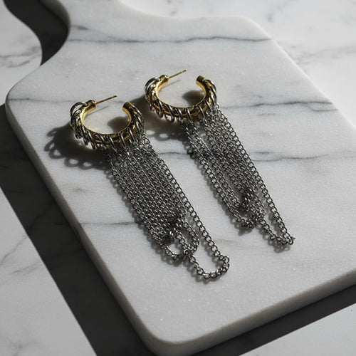 KillK Gold and Silver Chain Hoop Earrings - ClosetBlues