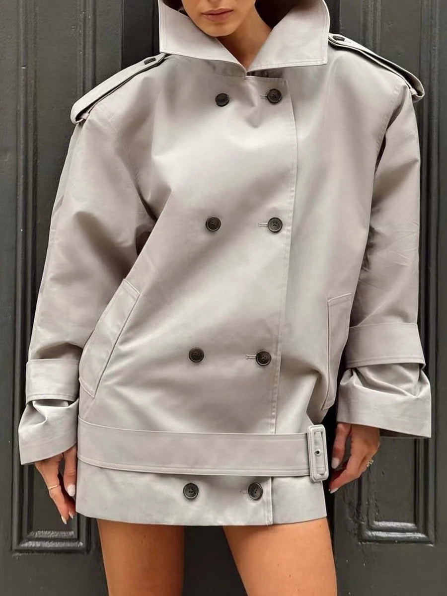 Dinala Power Drop Waist Trench Coat Dress