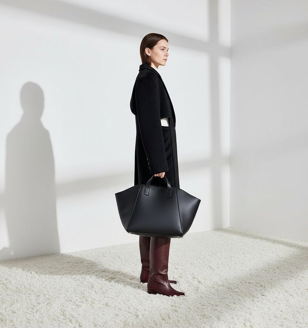 Wylia Black Cut Out Long Woolen Coat