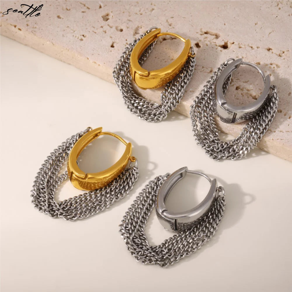 KillA Gold Silver Hoops with Attached Chains - ClosetBlues