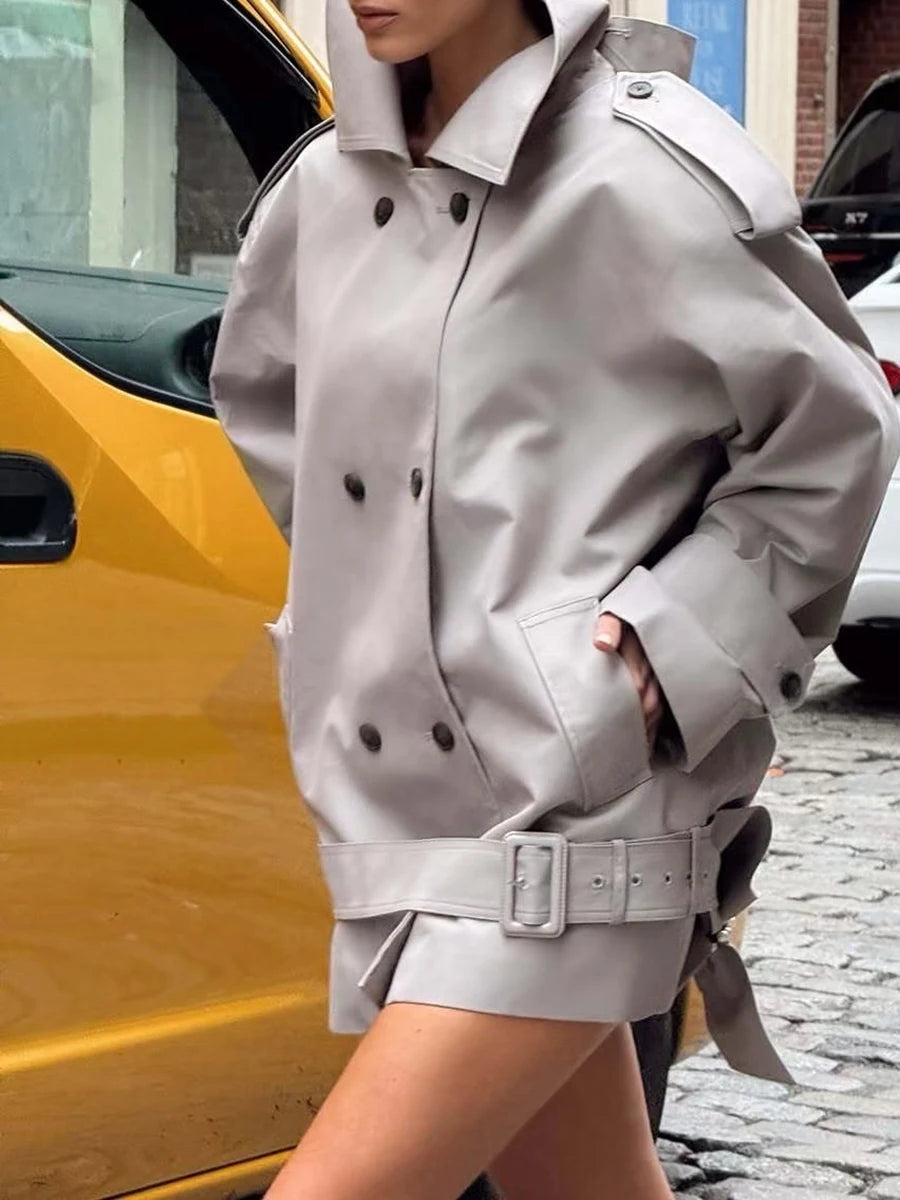 Dinala Power Drop Waist Trench Coat Dress