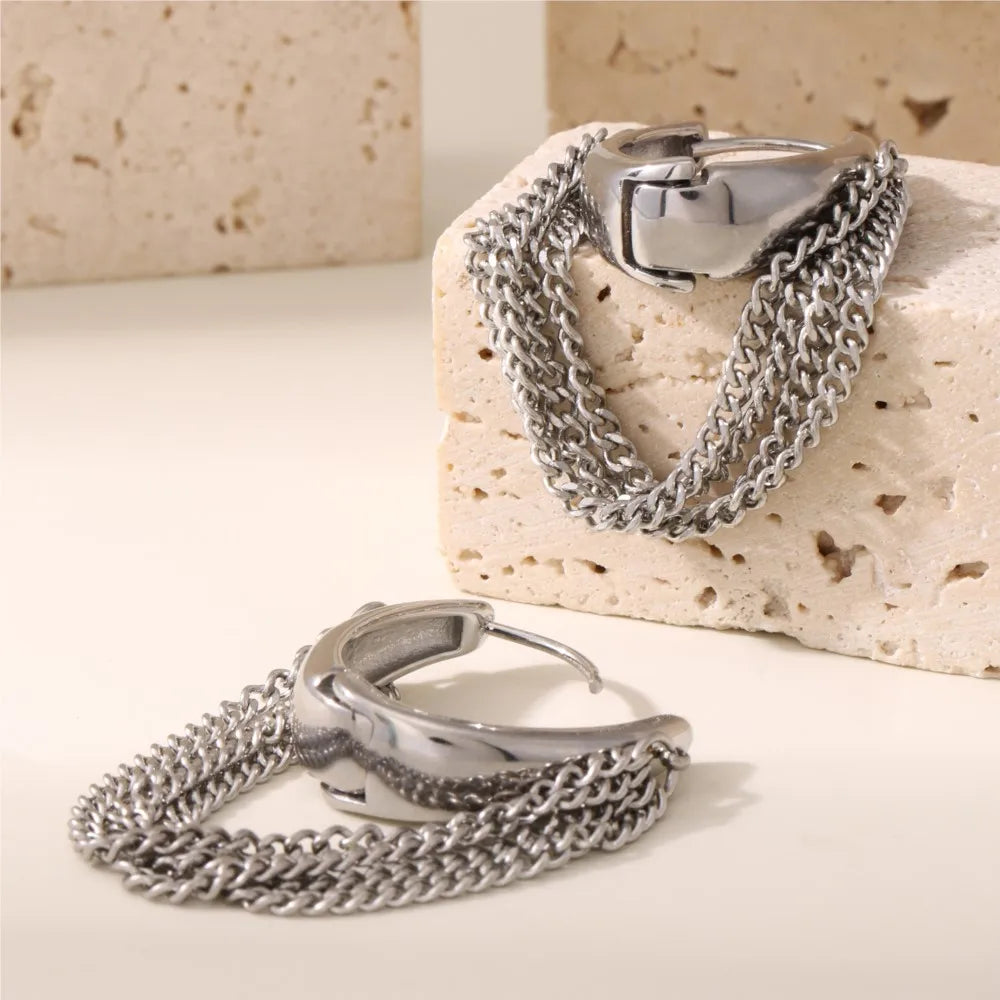 KillA Gold Silver Hoops with Attached Chains - ClosetBlues