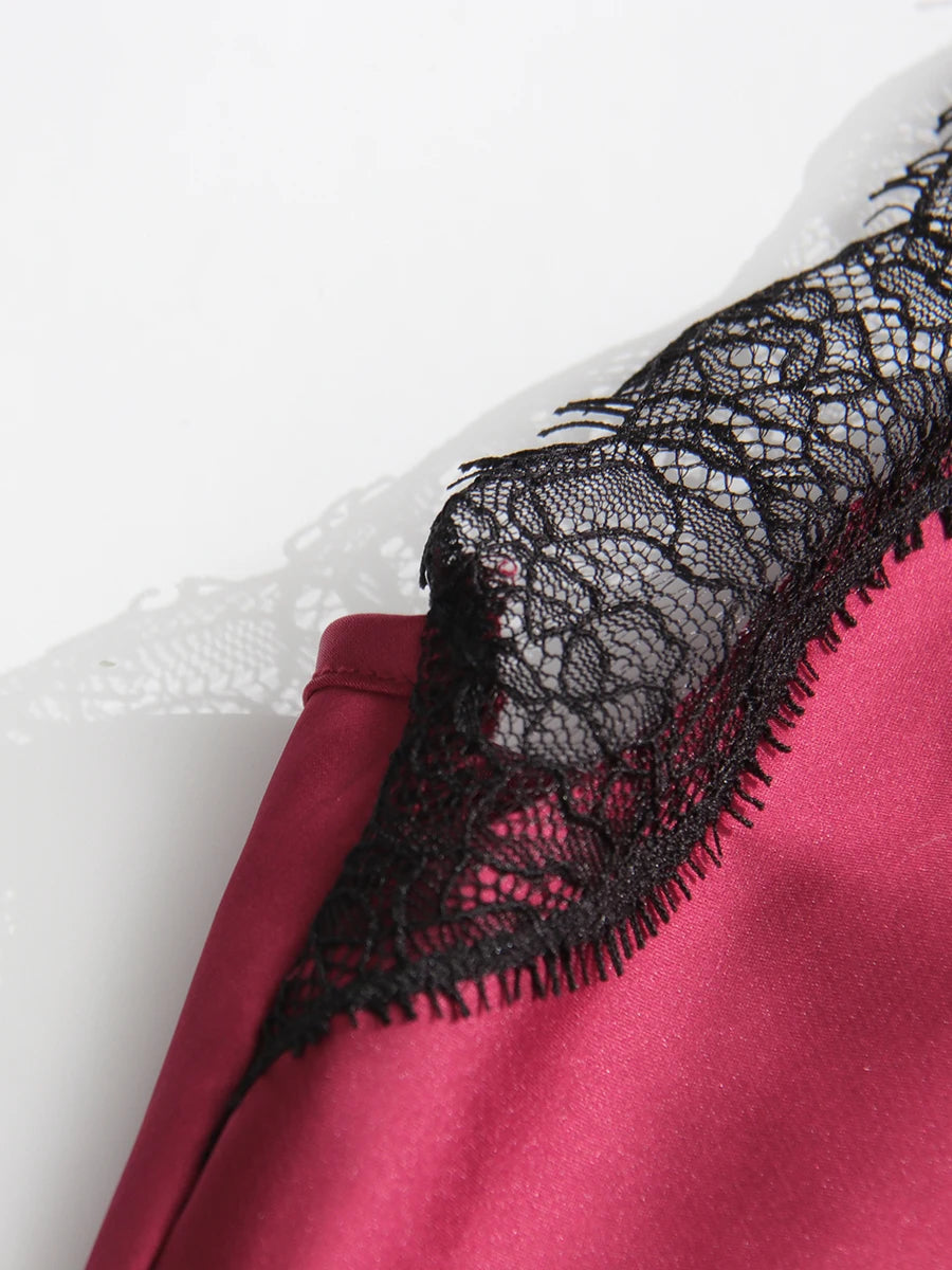 Beliane Satin Two Tone Slip Lace Maxi Dress with Slit