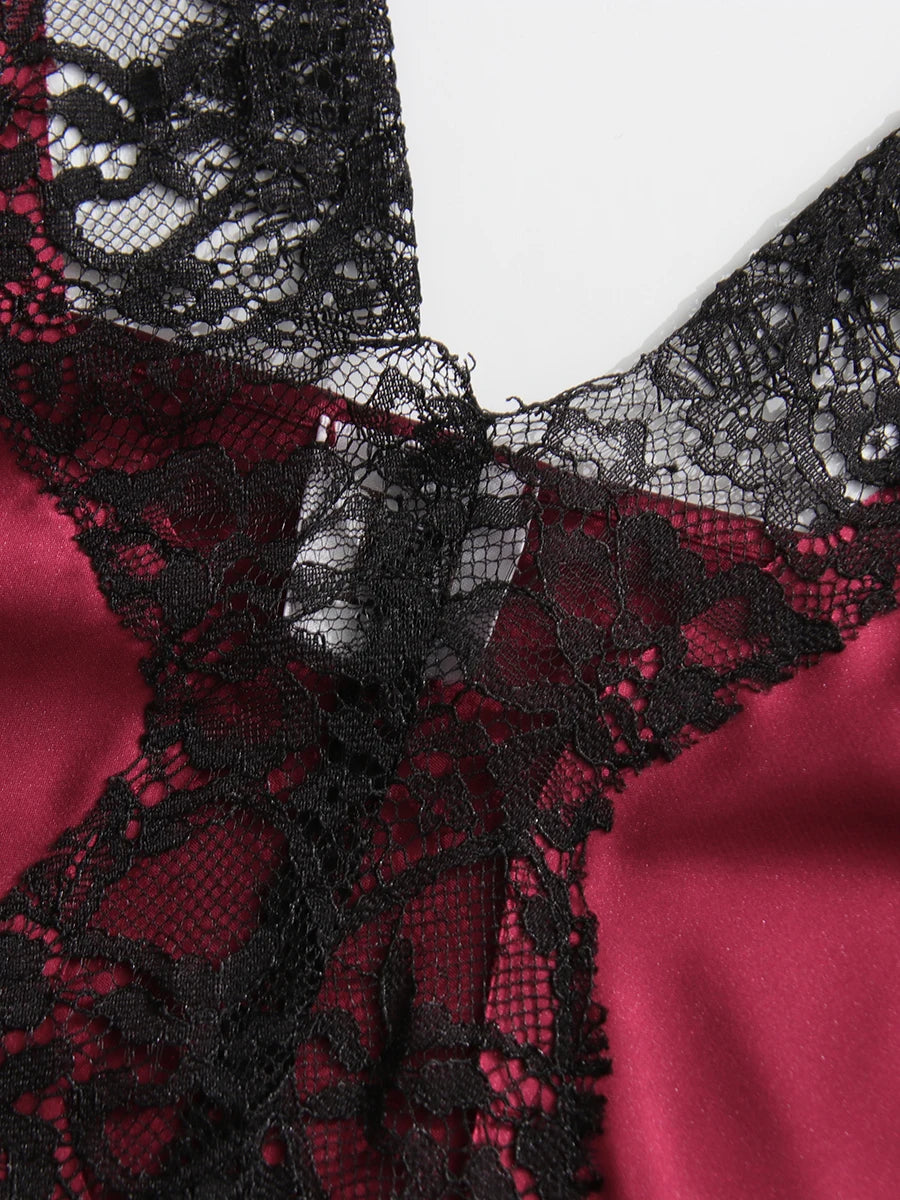 Beliane Satin Two Tone Slip Lace Maxi Dress with Slit