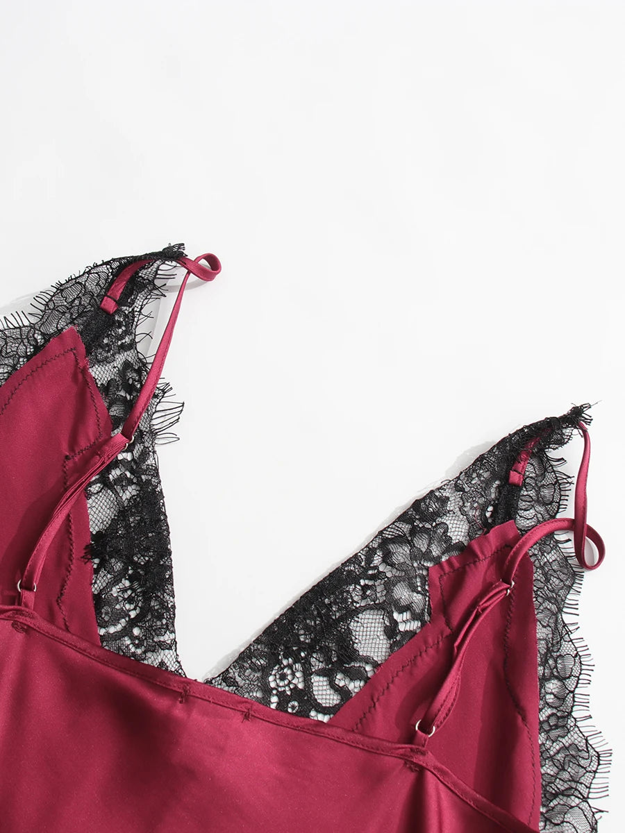 Beliane Satin Two Tone Slip Lace Maxi Dress with Slit