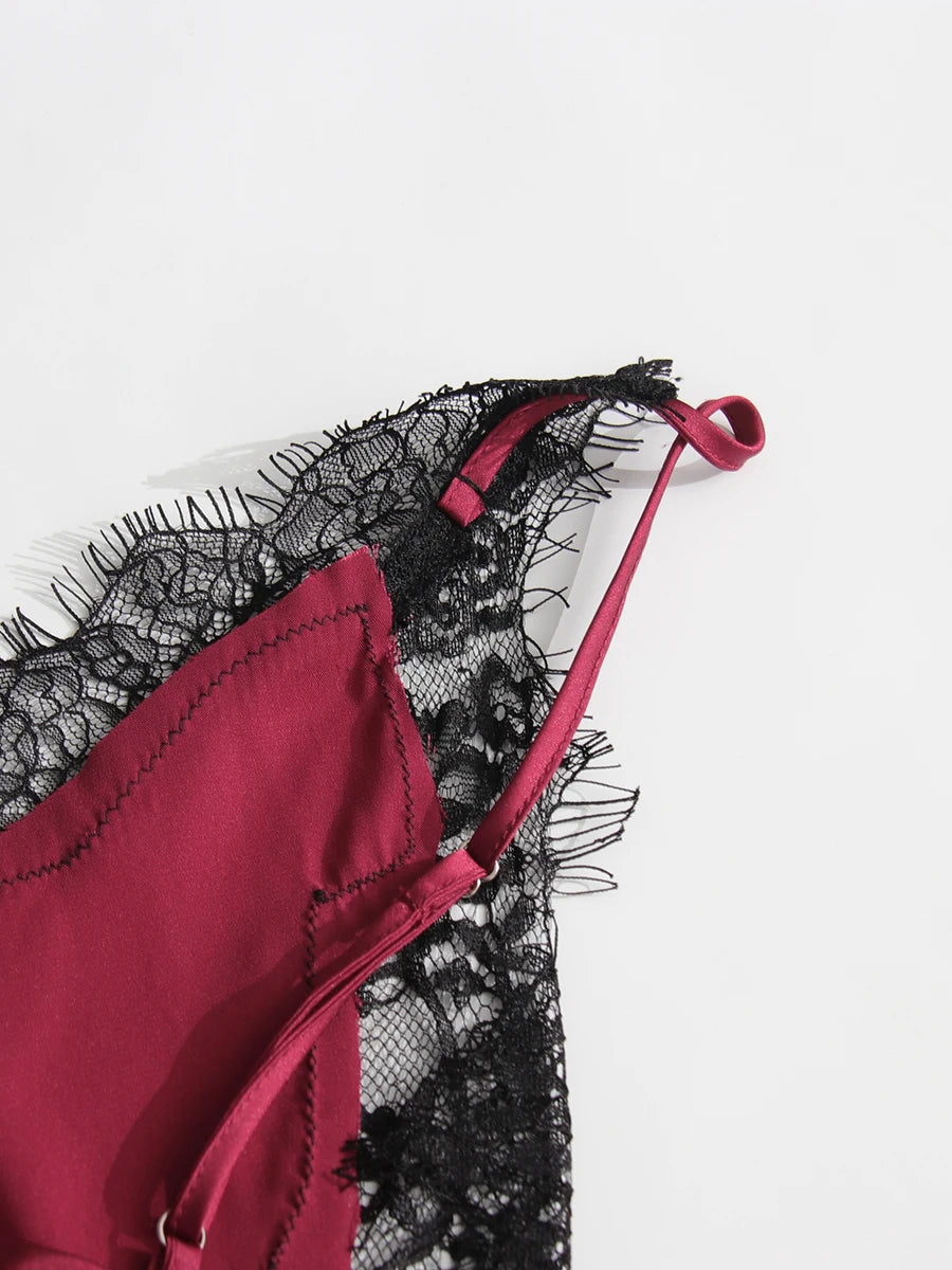 Beliane Satin Two Tone Slip Lace Maxi Dress with Slit