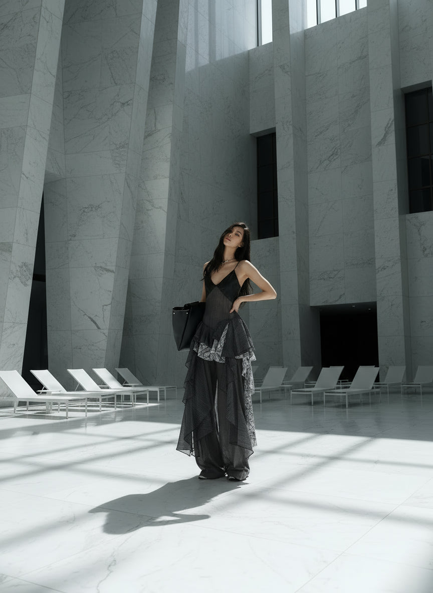 Delare Irregular Spaghetti Strap Slip Dress