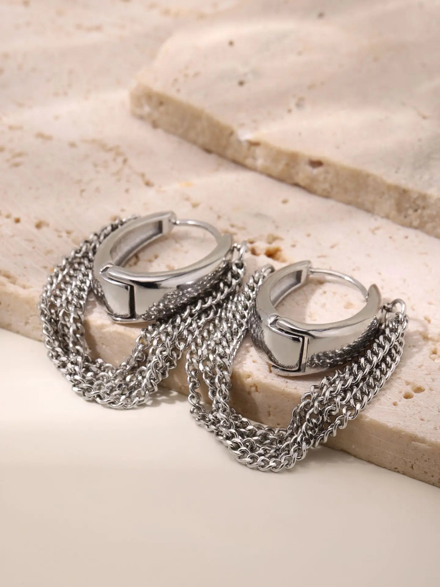 KillA Gold Silver Hoops with Attached Chains - ClosetBlues