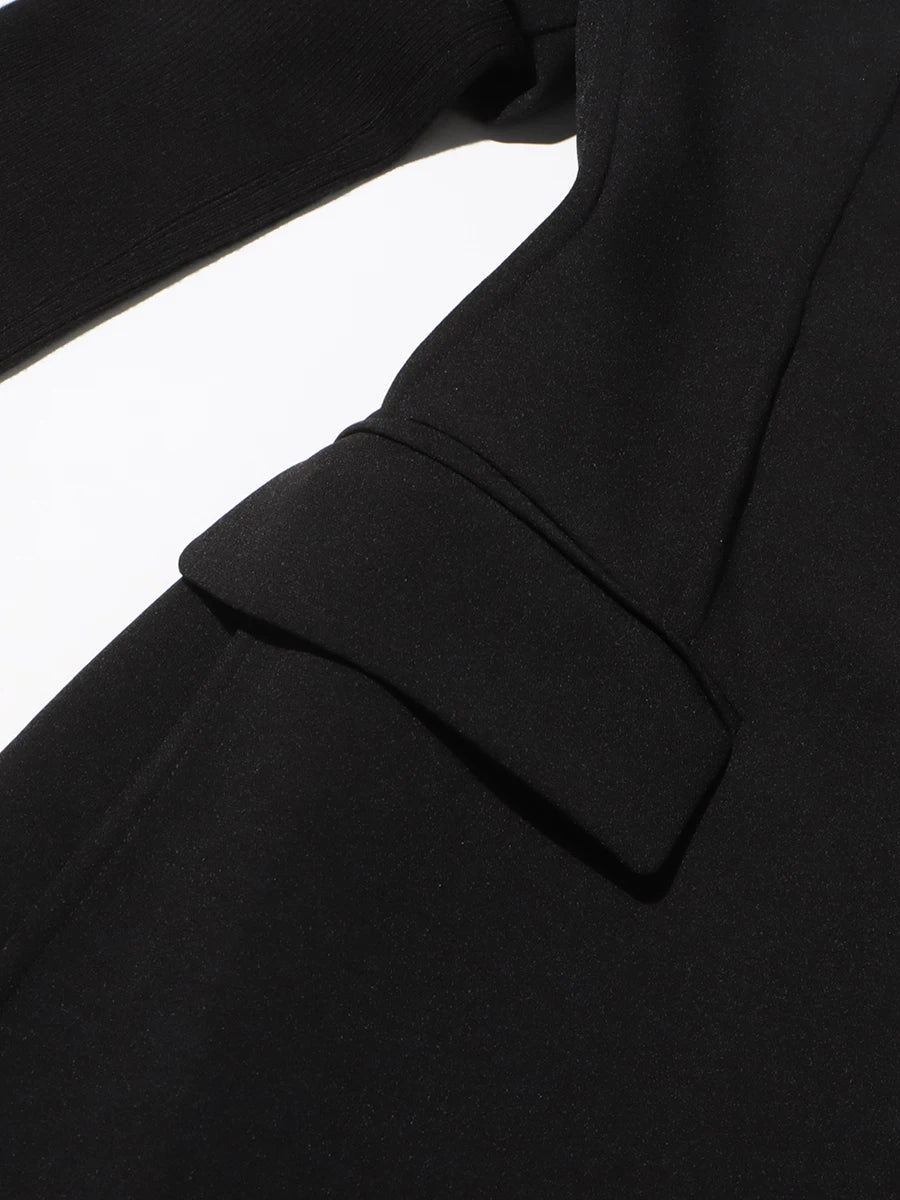 Ledesa Black Puff Sleeve Blazer with Lapel Black Beaded Floral Style