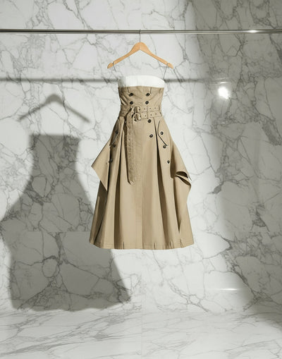 Bulonesse Trench Coat Strapless Maxi Dress Double Belted - ClosetBlues