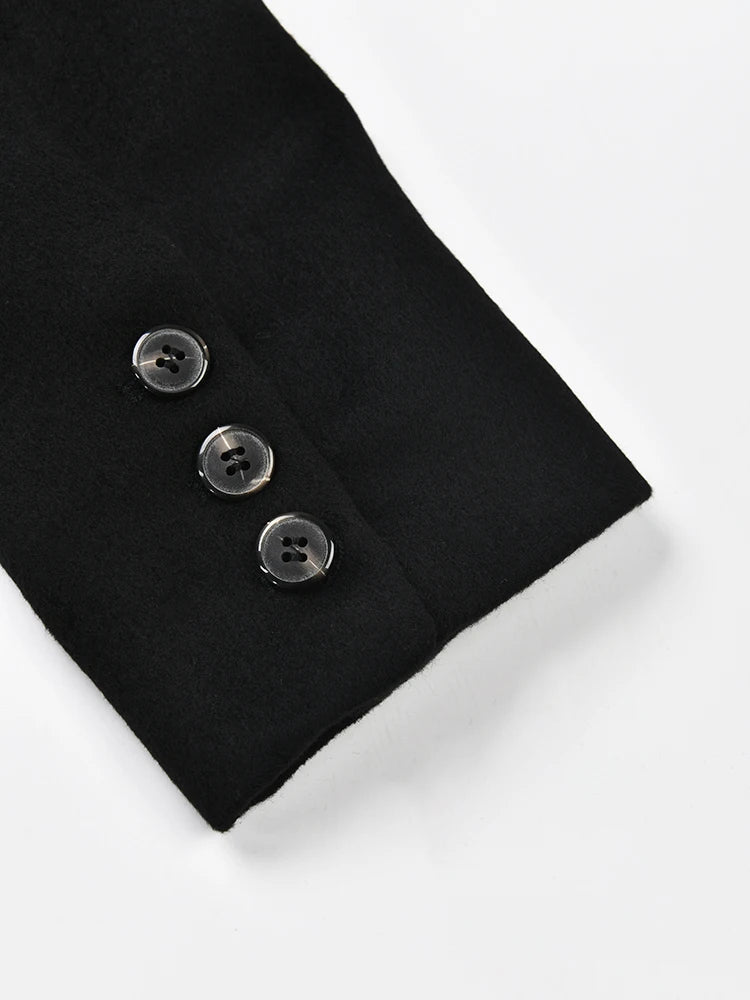 Wylia Black Cut Out Long Woolen Coat