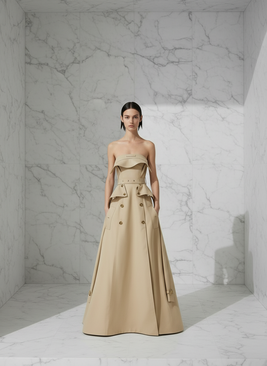 Trecia Strapless Trench Coat Gown Dress