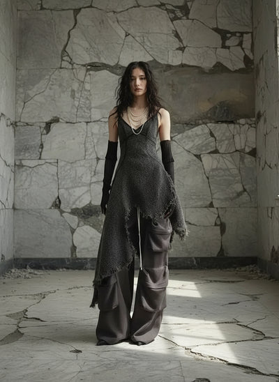 Belila Woolen Irregular Burn Asymmetrical Hem Midi Dress - ClosetBlues