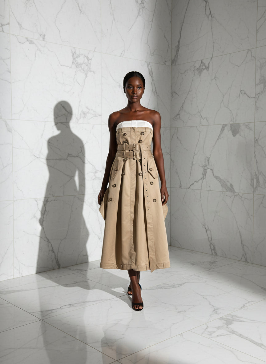 Bulonesse Trench Coat Strapless Maxi Dress Double Belted