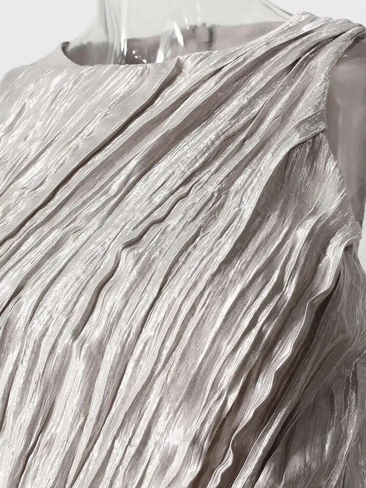 Rosalia Silver Asymmetric crinkle cascading sleeveless mini Dress