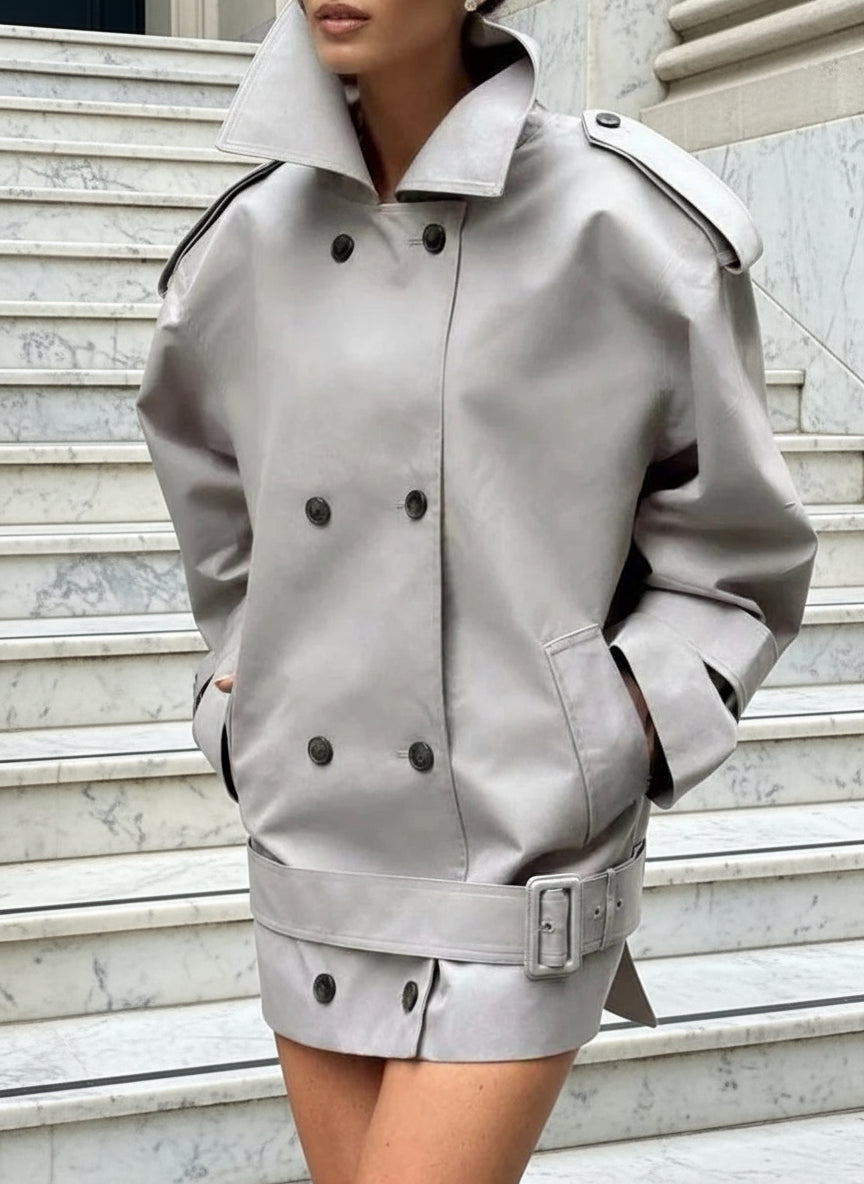 Dinala Power Drop Waist Trench Coat Dress